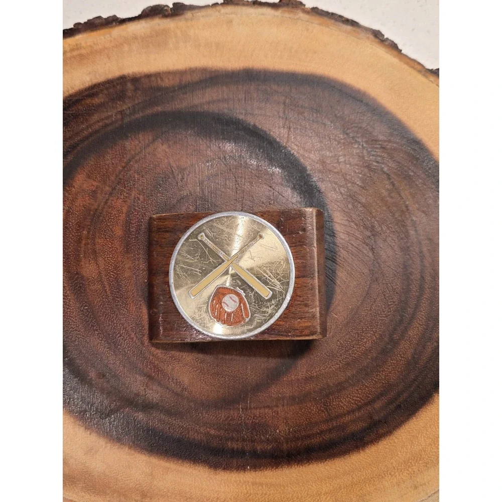 Vintage Wood Brass Baseball Belt Buckle
